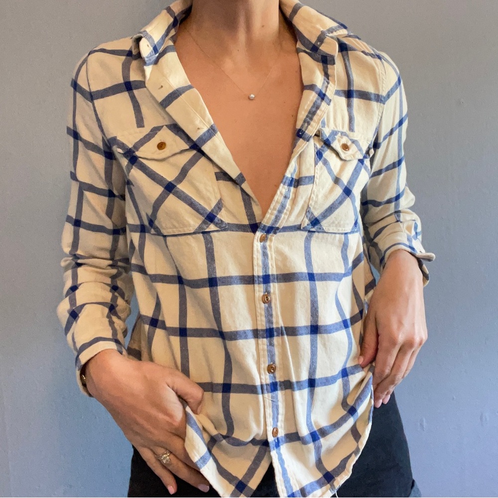 J.Crew Blue & White Stripe Flannel